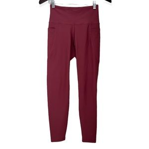 High-Waist Burgundy Elevate Go-Dry Leggings with Side Pockets